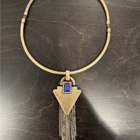 Gold and Blue Geometric Pendant Necklace - Picture 6 of 6